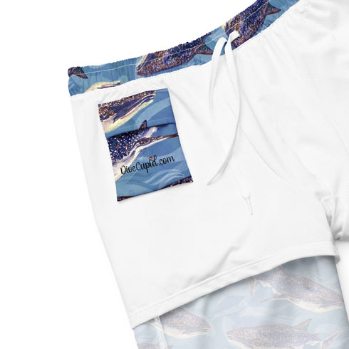 Blue Whale Shark Watercolor Recycled Swim Trunks UPF 50+